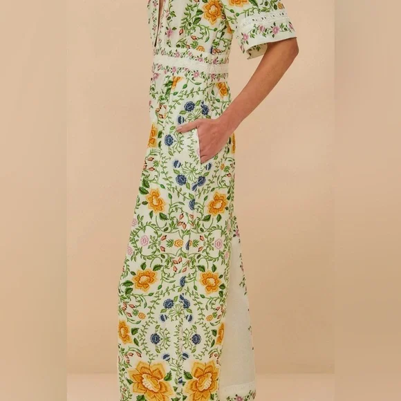 FARM Rio Off-White Folk Floral Lenzing™ Ecovero™ Euroflax™ Jumpsuit - Picture 2 of 5